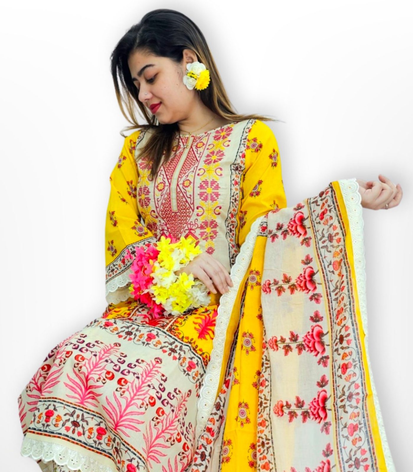 Falgun Special cotton with embroidery and glitter sequence Dress