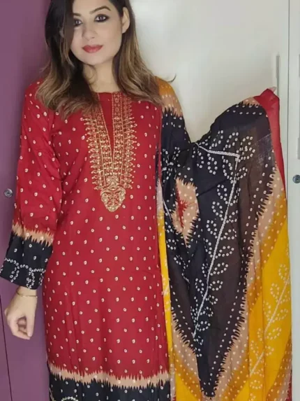 Stitched 2 Pieces Dress Karchupi Works & Chunri Print