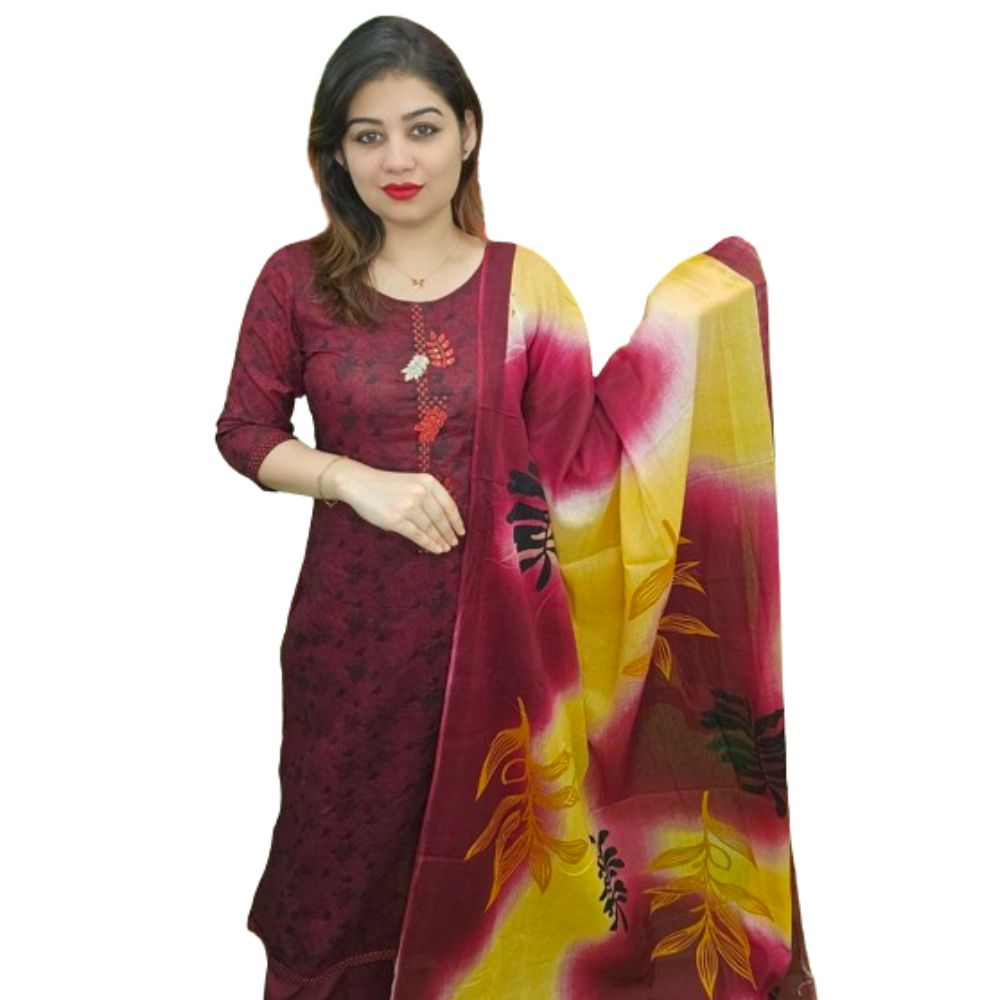 Unstitched Three Piece Comfortable Dress for Woman