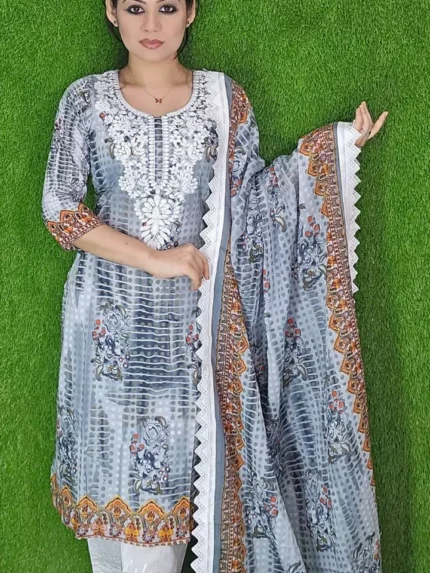 Unstitched Cotton Three Piece Embroidery & Printed