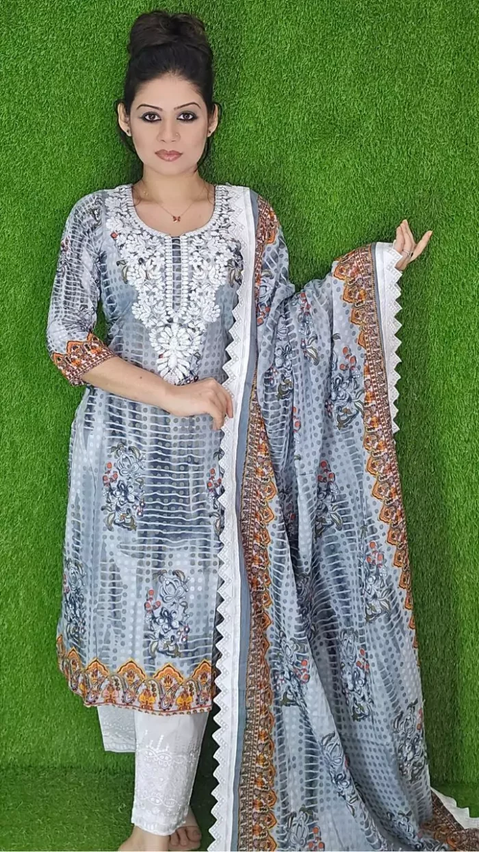 Unstitched Cotton Three Piece Embroidery & Printed