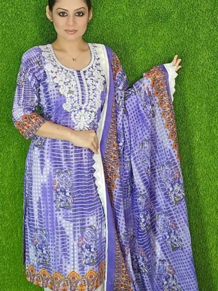 Unstitched Cotton Three Piece Embroidery & Printed