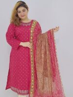 Magenta pink gotapatti cotton dress – embroidered neckline & dupatta gotapatti cotton dress