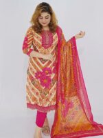 F132 Magenta cotton mirror work dress
