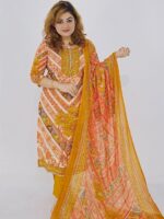 Cotton 3-pc unstitched with mirror embroidery – Mustard