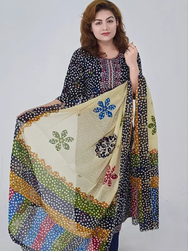 Comfortable Cotton 3-Piece Unstitched Dress with Chunri Print