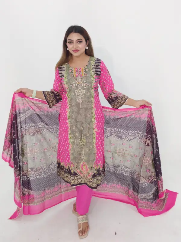 পিওর কটন এমব্রয়ডারি কাজের থ্রি-পিস