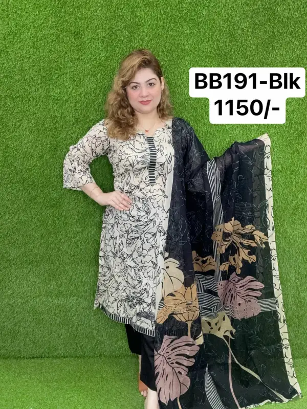 Boutique Style Embroidery Pure Cotton 3 piece