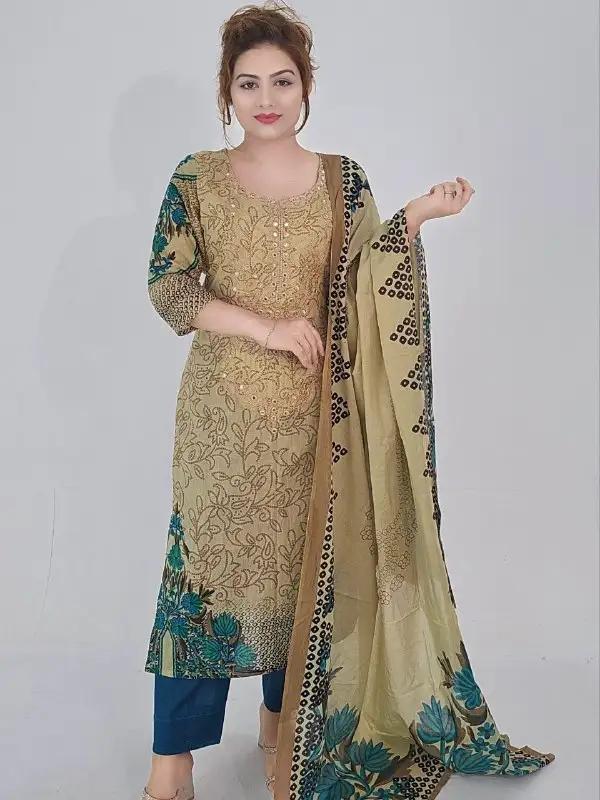 জাম পার্পল কটন এমব্রয়ডারি থ্রি-পিস