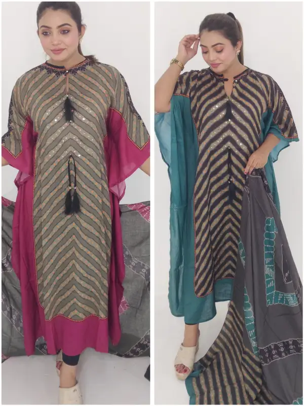 Cotton Mirror Work Readymade Kaftan 2 Piece