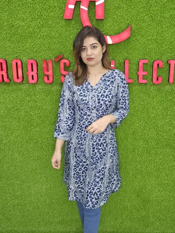 Sea Blue Printed Cotton Kurti