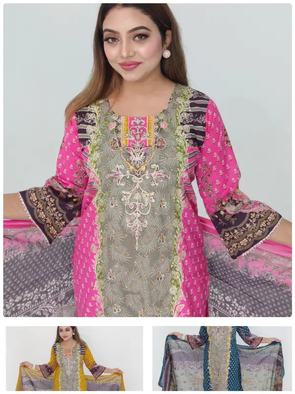 Pure Cotton Embroidery Work 3 Piece