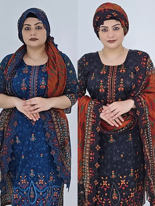 Premium Elegant Glitter & Midnight Floral Sequin Cotton Three Pieces