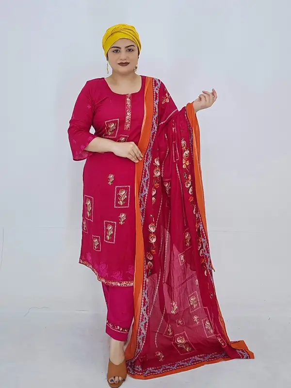 Embroidered Cotton Three-Piece Set – Classic Elegance Redefined