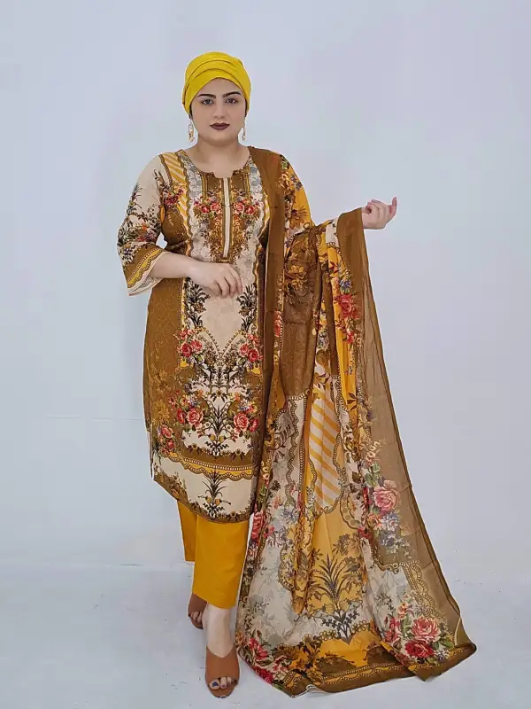 Unstitched Digital Floral Printed Lawn Three-Piece Set