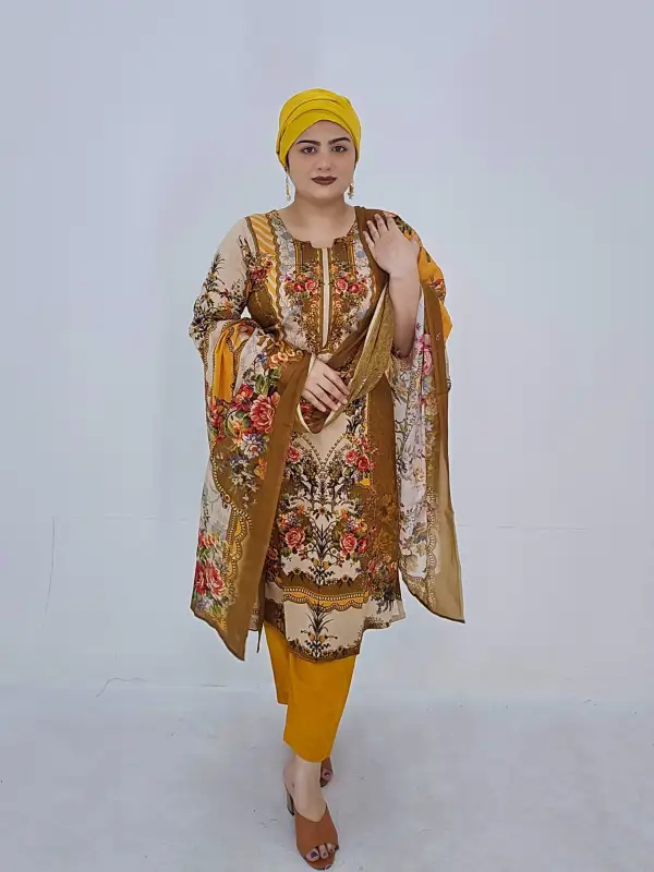 Unstitched Digital Floral Printed Lawn Three-Piece Set