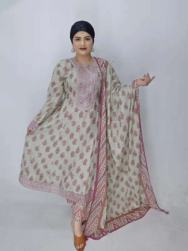 Anarkali Style Readymade Organza Three-Piece Set