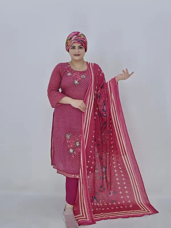 Blue Unstitched Ganga Premium Cotton Three Pieces