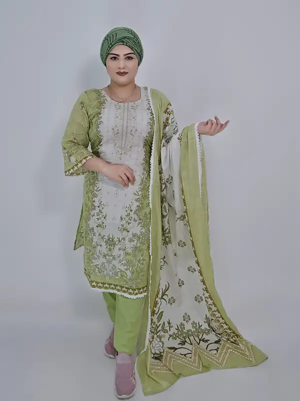 Green Premium Cotton Boutique Unstitched Three-Piece Set