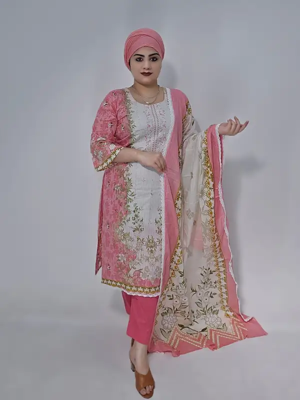 Pink Premium Cotton Boutique Unstitched Three-Piece Set
