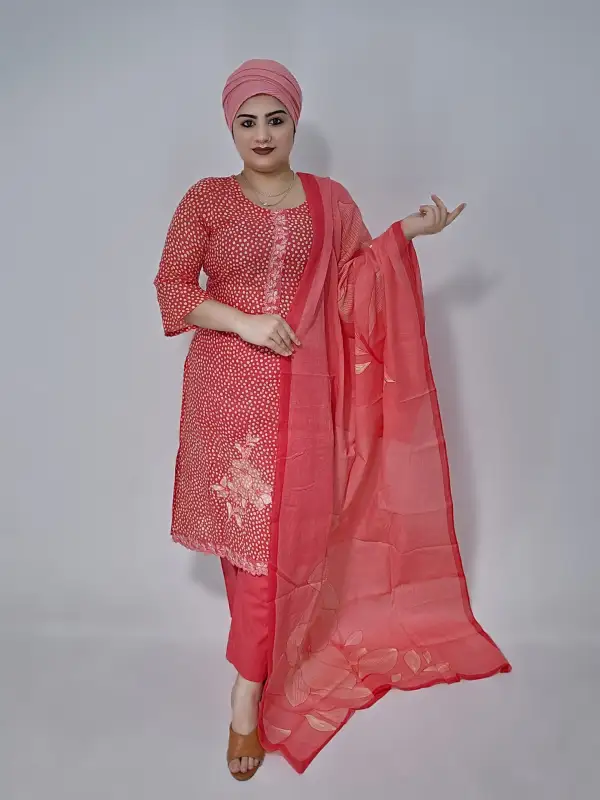 Premium Cotton Embroidery Unstitched Three-Piece Set