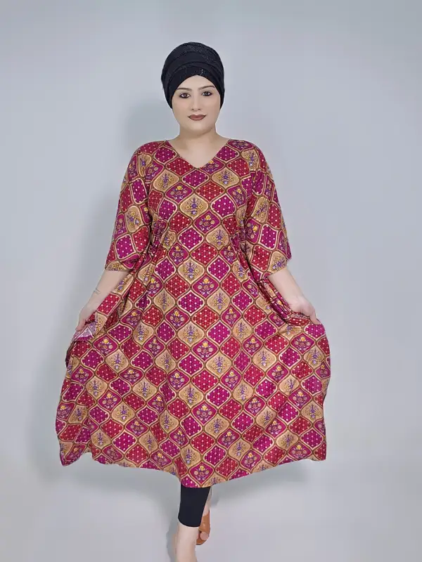 Printed Cotton Semi Long Kaftan