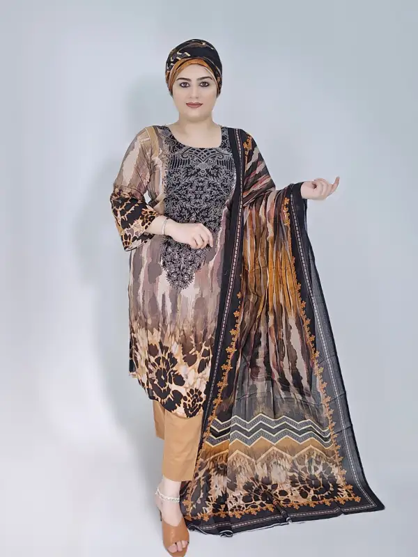 Premium Unstitched Cotton Lawn Three-Piece Set