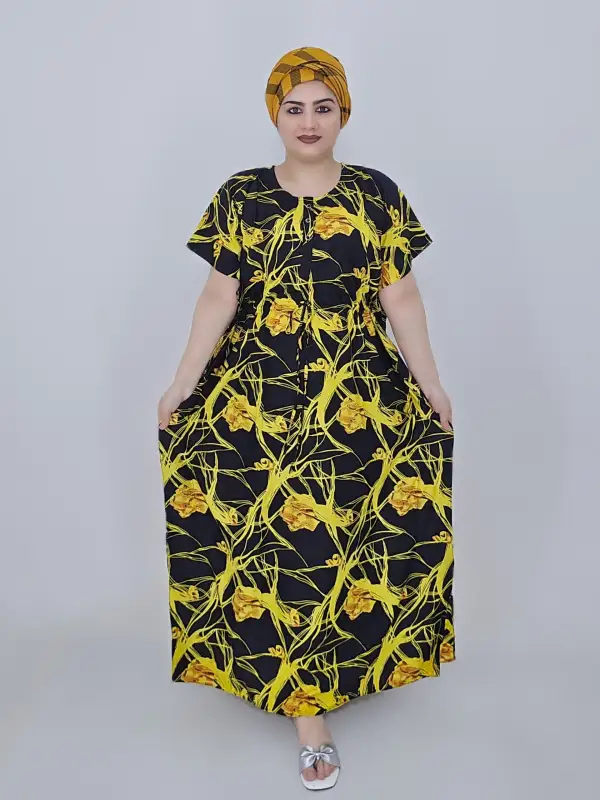 Button Style China Linen Kaftan Maxi