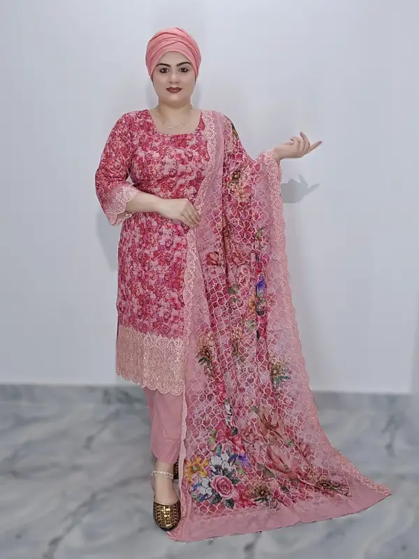 Baby Pink Premium Cotton Embroidery & Sequin Boutique Three-Piece Set