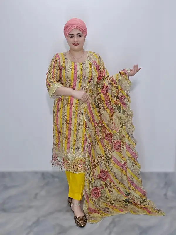Premium Cotton Embroidery & Glitter Sequin Boutique Three-Piece Set