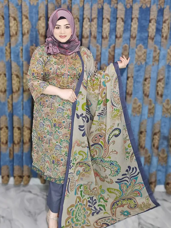 Premium Cotton Boutique Embroidery & Sequin Three-Piece Set