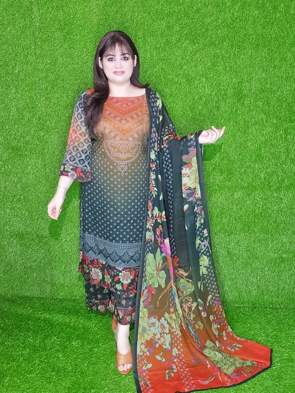 Premium Digital Chunri Printed Lawn Three-Piece Set