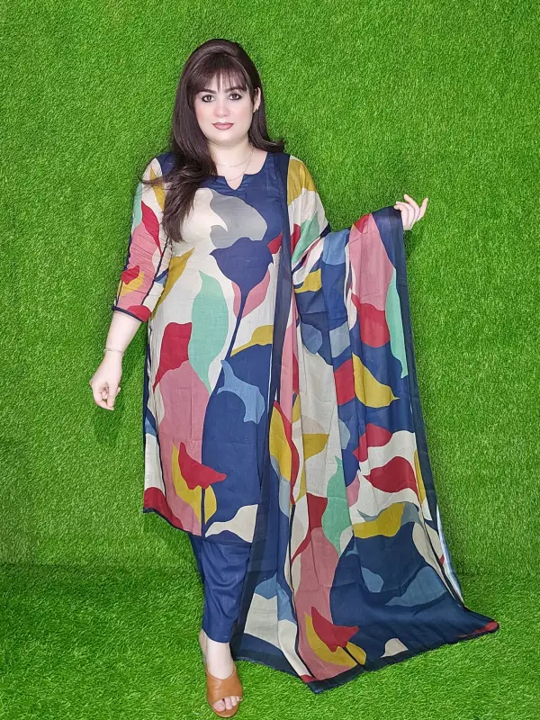 Blue Premium Digital Printed Lawn Three-Piece Set