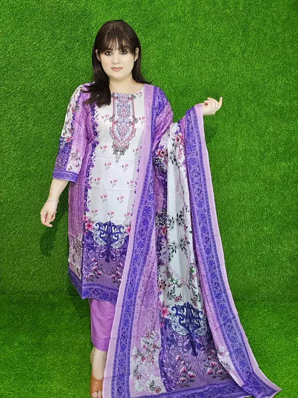 Olive Premium Digital Printed Cotton Lawn Unstitched Three-Piece Set