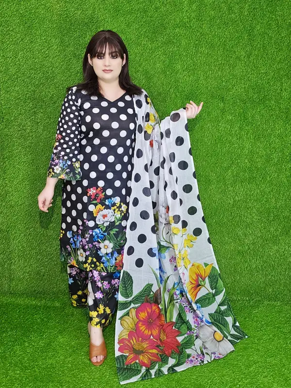 Premium Digital Floral Printed Cotton Lawn Unstitched Three-Piece Set