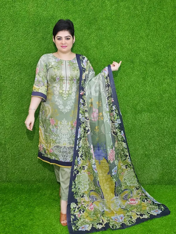 Lemon Premium Digital Printed Cotton Lawn Unstitched Three-Piece Set