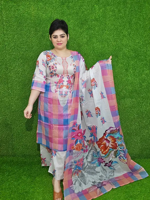 White Premium Digital Printed Cotton Lawn Unstitched Three-Piece Set