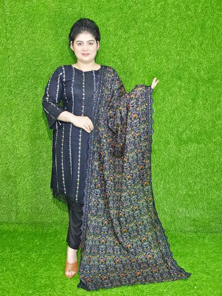 Premium Cotton Boutique Embroidery & Sequin Work Unstitched Three-Piece Set