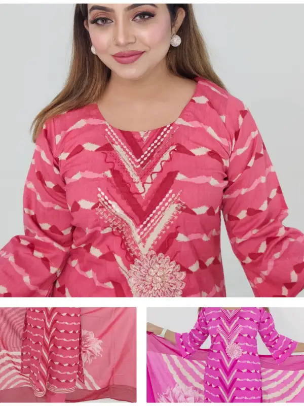 Cotton Floral Print Embroidery Work 3 Piece