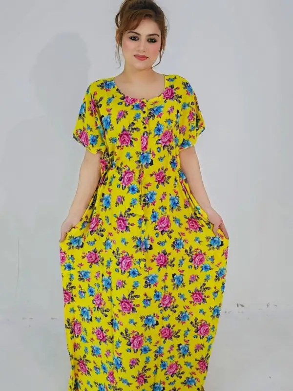 Yellow Button style kaftan maxi comfortable for night wear