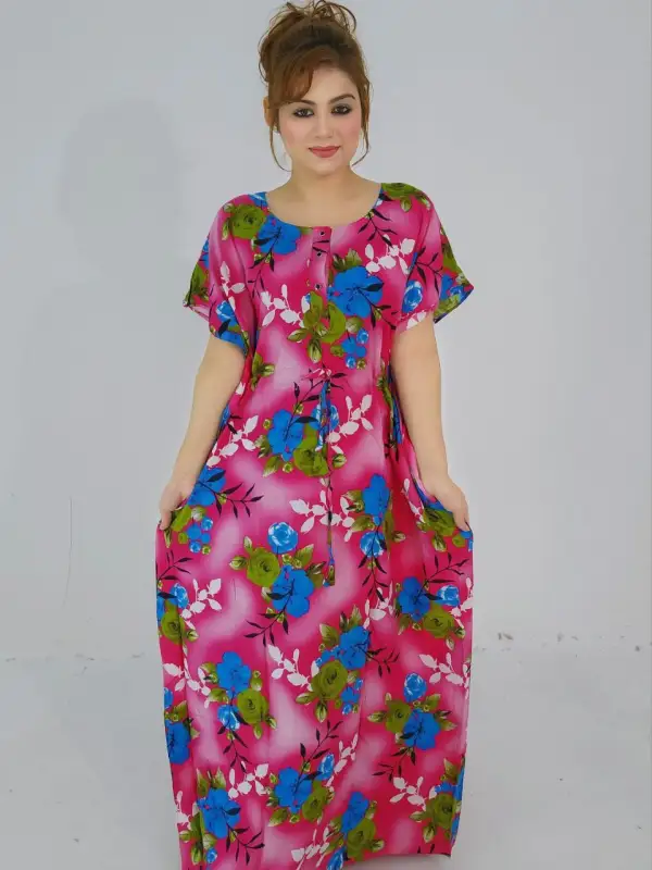 Magenta Button style kaftan maxi comfortable for night wear