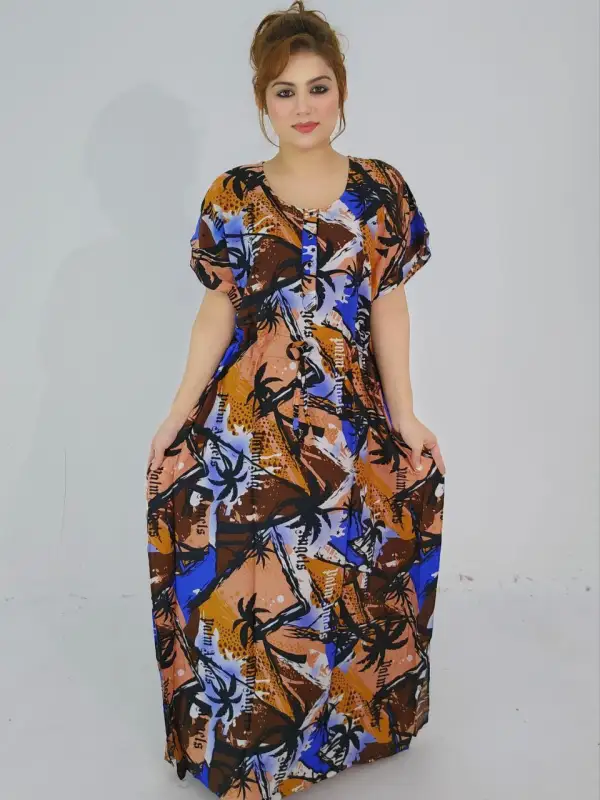 Blue Button style kaftan maxi comfortable for night wear