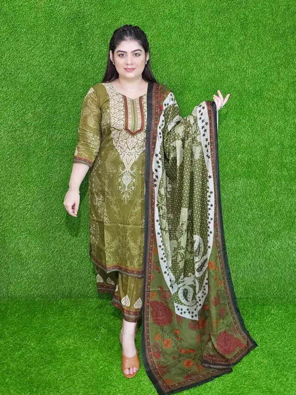 প্রিমিয়াম ডিজিটাল প্রিন্ট কটন লন আনস্টিচড থ্রি-পিস