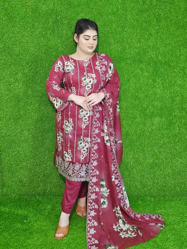 প্রিমিয়াম বুটিক এমব্রয়ডারি ও সিকুয়েন্স ওয়ার্ক আনস্টিচড থ্রি-পিস