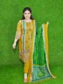 Mustard Yellow Boutique Cotton Unstitched Three-Piece Set - হলুদ / লেমন