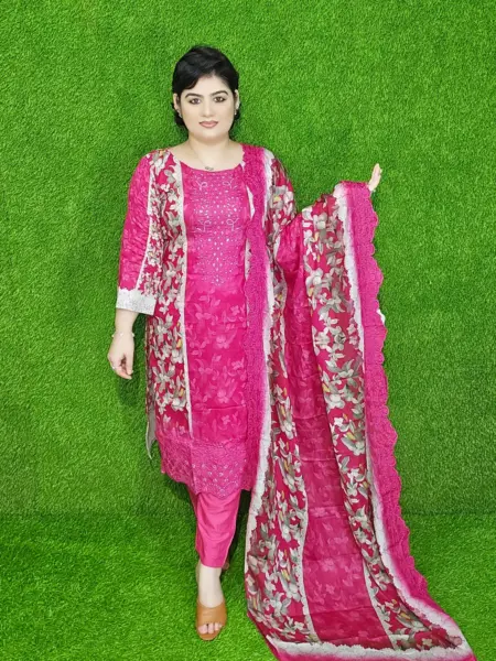 Floral Print Boutique Cotton Unstitched Three-Piece Set