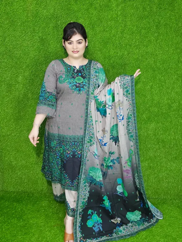 Deep Green Floral Digital Print Lawn Unstitched Three-Piece Set