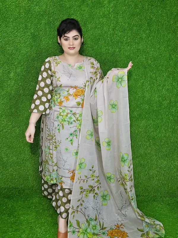 Off-White Floral Digital Print Lawn Unstitched Three-Piece Set